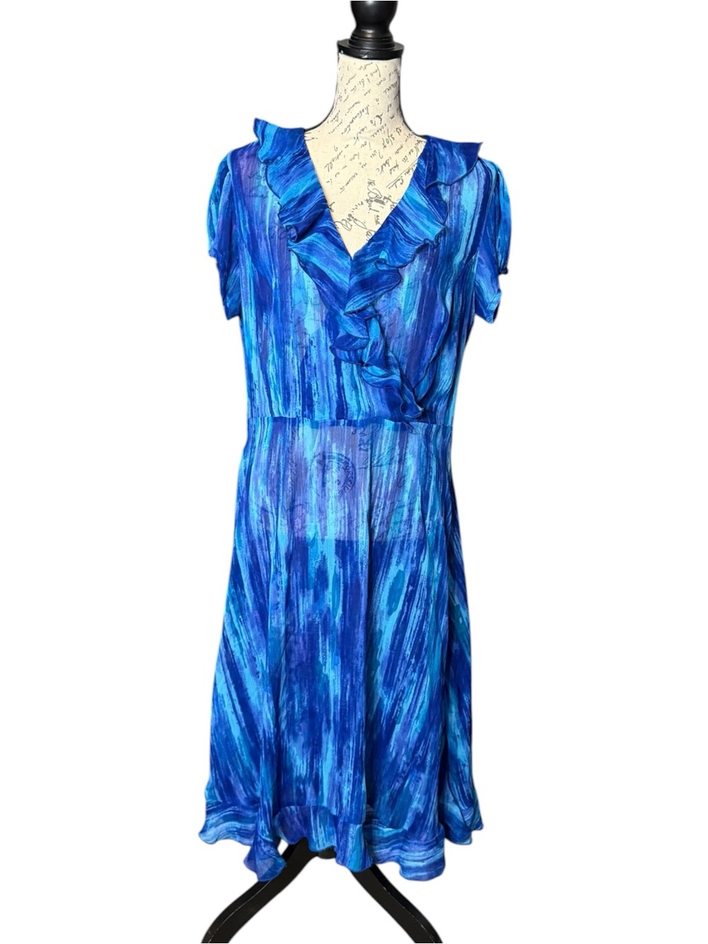 MSK Sheer Blue Ruffled V-Neck Women’s Swimsuit Cover Up Dress Size 14